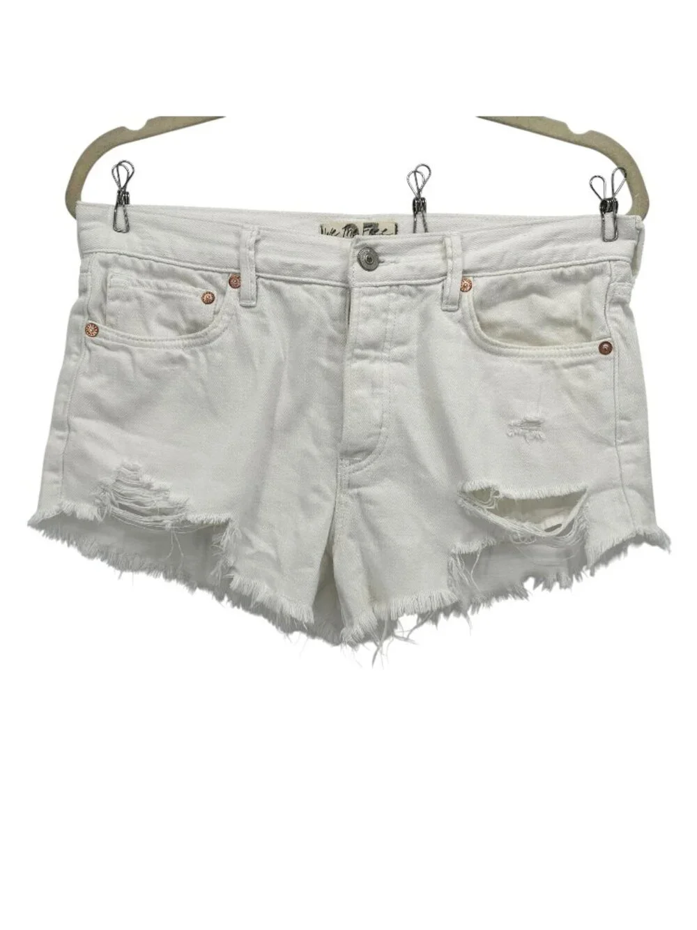 Free People We The Free Womens 27 Jean Shorts Cut Off Distressed Button Fly